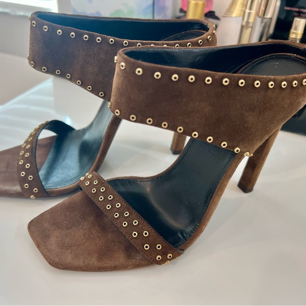 YSL-Saint Laurent Brown Suede High Heel Sandals